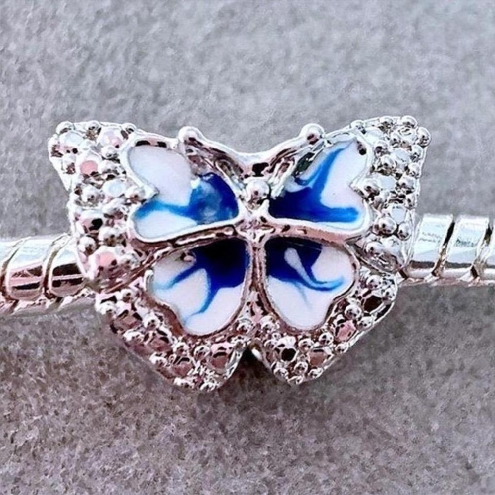 Blue and White Butterfly Bead Charm fits PANDORA